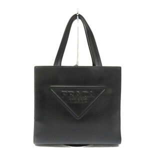 Prada embossed logo calf leather tote bag black